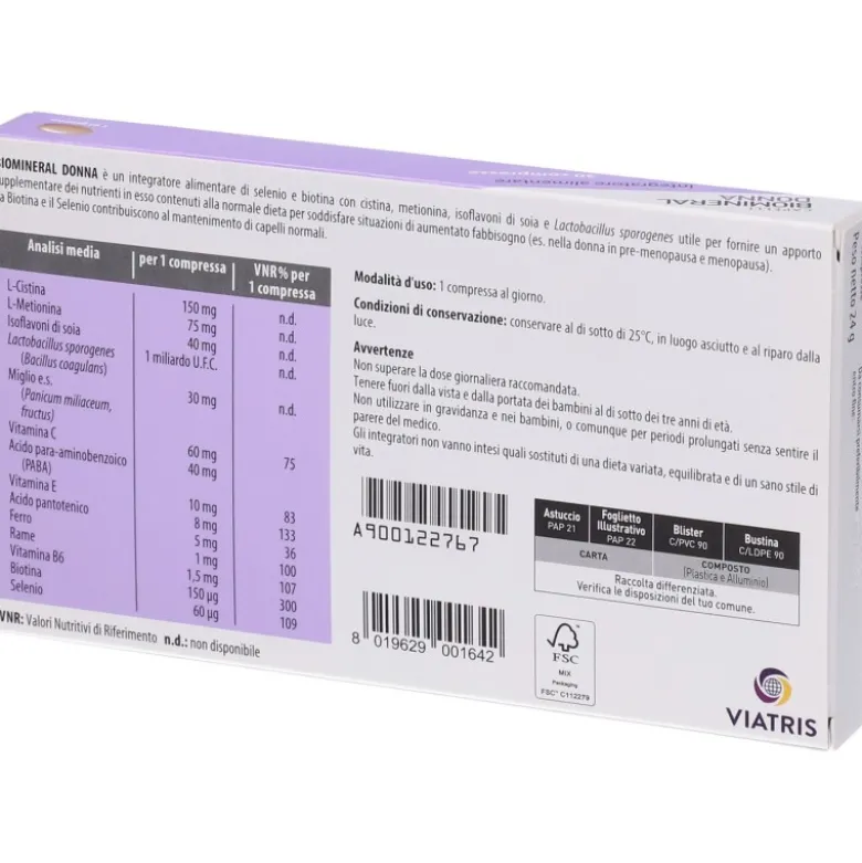 Biomineral Donna Integratore Cute e Capelli 30 Compresse