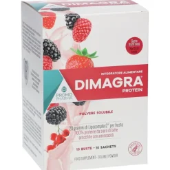 Dimagra Protein Red Fruit per Massa Muscolare 10 Bustine da 22g