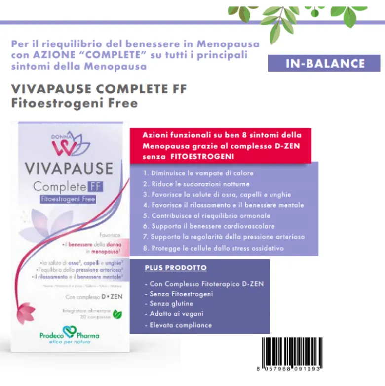 Donna W Vivapause Complete FF Integratore per Menopausa 30 Compresse
