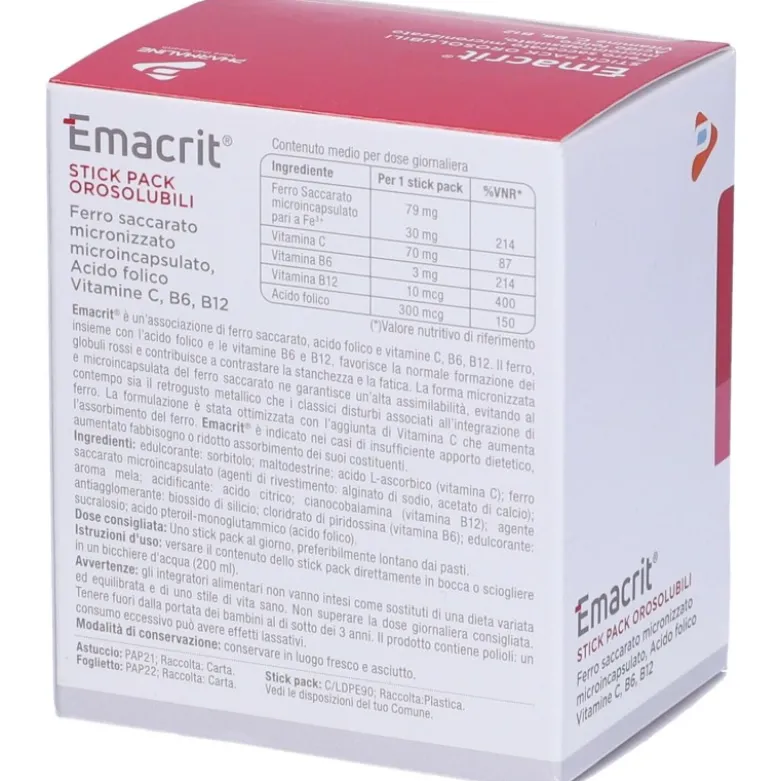 Emacrit Orosolubile Integratore di Ferro 30 Stick