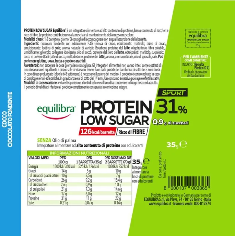 Equilibra Protein 31% Low Sugar Barretta Proteica Choco Brownie 35g