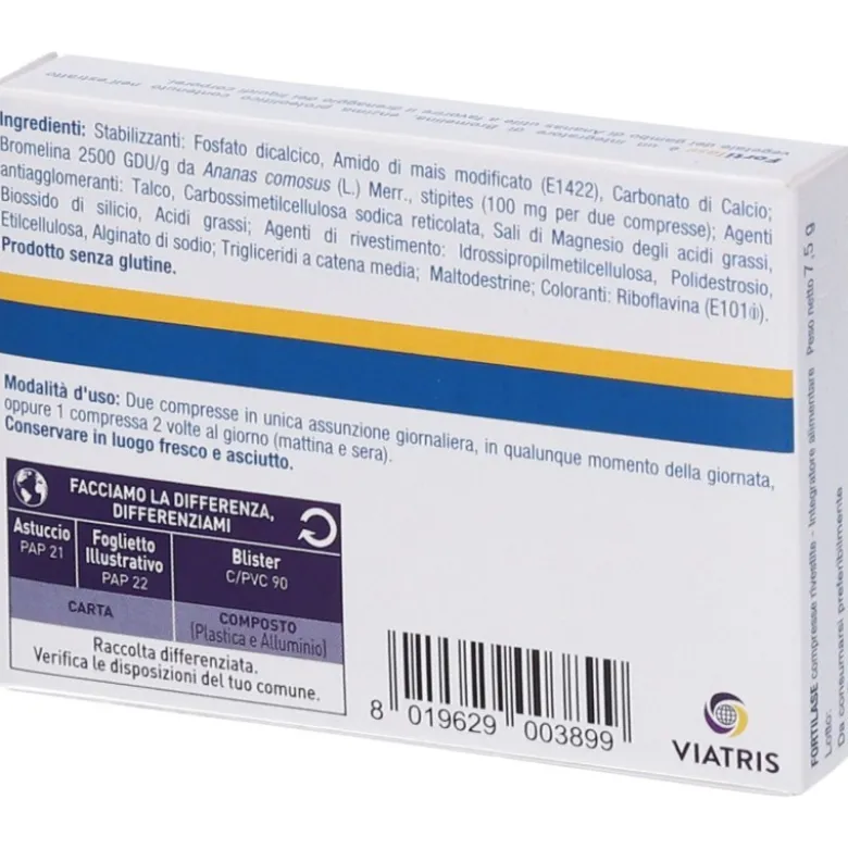 Fortilase Integratore Antinfiammatorio Bromelina 20 Compresse