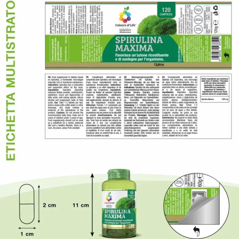 Optima Naturals Colours Of Life Spirulina Maxima Integratore per Stress 120 Compresse