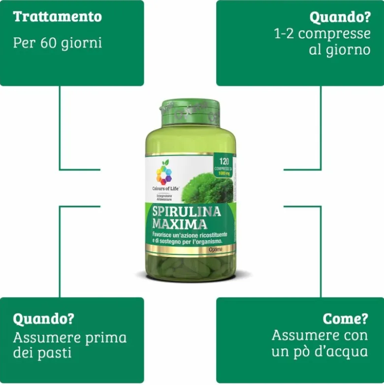 Optima Naturals Colours Of Life Spirulina Maxima Integratore per Stress 120 Compresse
