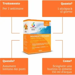 Optima Naturals Colours Of Life Magnesio e Potassio Vitamina C Integratore Ricostituente 14 Stick