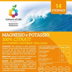 Optima Naturals Colours Of Life Magnesio e Potassio Vitamina C Integratore Ricostituente 14 Stick