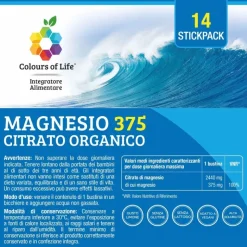 Optima Naturals Colours Of Life Magnesio 375 Integratore per Stanchezza 14 Stick
