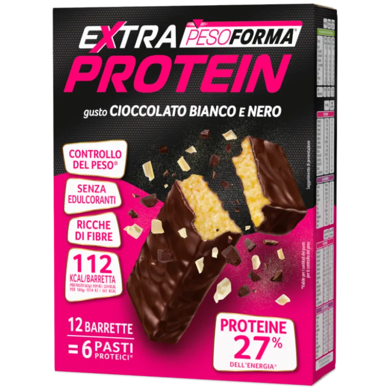 Pesoforma Extra Protein Barrette Cioccolato Bianco e Nero 12 Pezzi per 6 Pasti