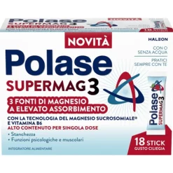 Polase Supermag 3 Integratore Magnesio e Vitamina B6 Gusto Ciliegia 18 Stick