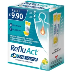 RefluAct Acid Control Integratore Controllo Acidità Gastrica e Reflusso 20 Stick