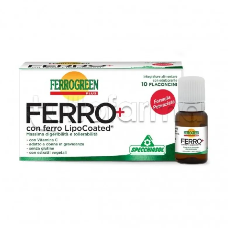 Specchiasol Ferrogreen Plus Ferro+ Integratore di Ferro 10 Flaconcini