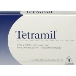 Tetramil Collirio Monodose 10 Flaconcini 0,5 ml per Occhi Arrossati Infiammati e Congiuntiviti Allergiche