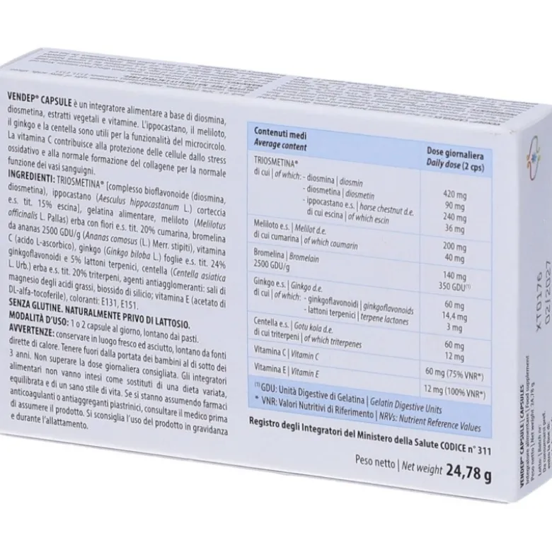 Vendep Integratore per Circolazione e Salute Vene 30 Capsule