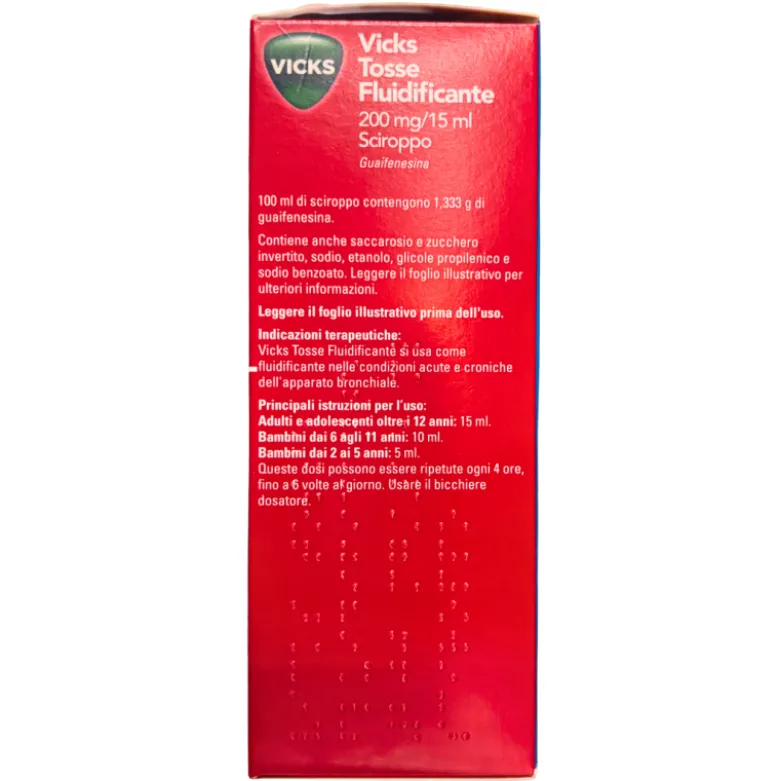 Vicks Tosse Fluidificante 200mg/15ml Sciroppo per Tosse e Catarro 180 ml