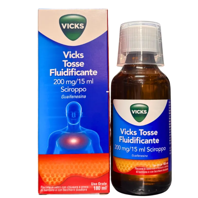Vicks Tosse Fluidificante 200mg/15ml Sciroppo per Tosse e Catarro 180 ml