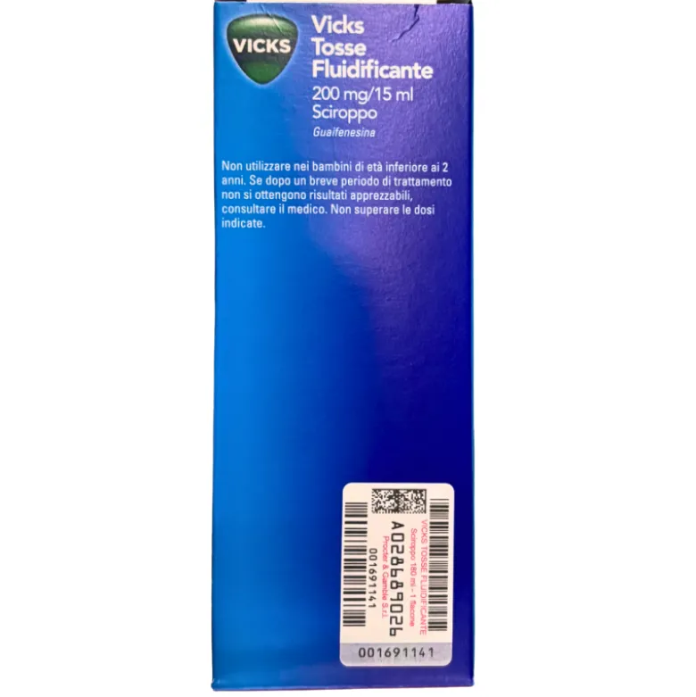 Vicks Tosse Fluidificante 200mg/15ml Sciroppo per Tosse e Catarro 180 ml
